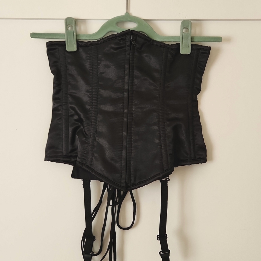 Black Satin Lace-Up Underbust Corset S